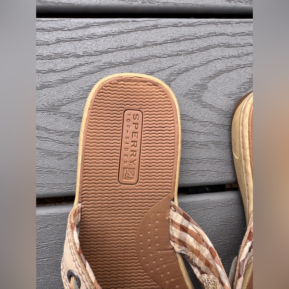 Sperry Brown Leather-Trim Flip Flop Sandals. 7 1/2 - Picture 4 of 7